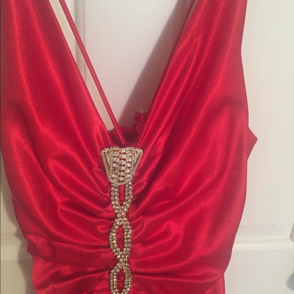 Red Satin Rhinestone Gown - Picture 5 of 5